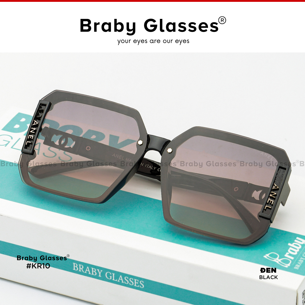 Kính râm mát nam nữ mắt vuông thời trang chống tia UV Braby Glasses gọng nhựa kèm họa tiết cao cấp KR10