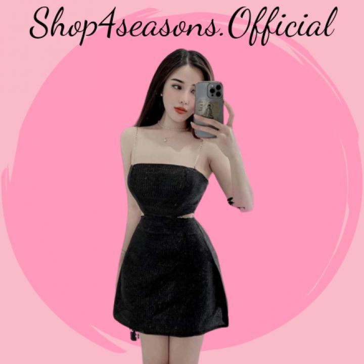 Váy đầm Bling nữ 2 dây Sequin xích chất nhũ hở khoét eo cúp ngực dáng ngắn ôm body kiểu sexy sang chảnh [Shop4seasons]