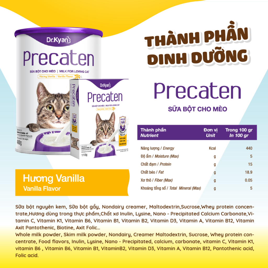 Dr.Kyan - Sữa bột PRECATEN cho mèo lon 400g