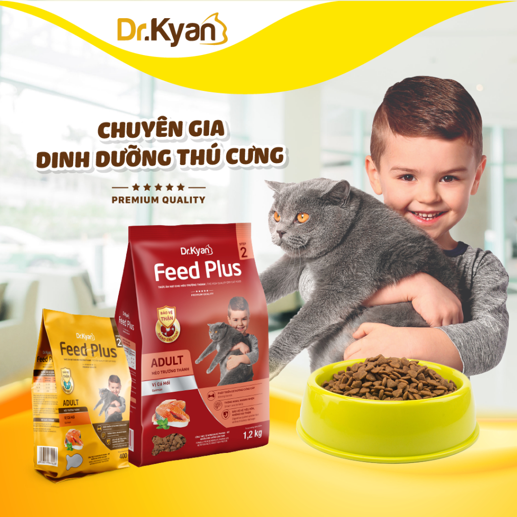 Dr.Kyan - Thức ăn hạt cho mèo lớn Feed Plus - Adutl 400g - Vị cá hồi