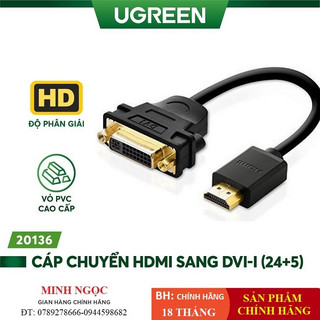 Cáp chuyển đổi HDMI đực sang DVI cái dài 20cm Ugreen 20136 - Hàng Chính Hãng