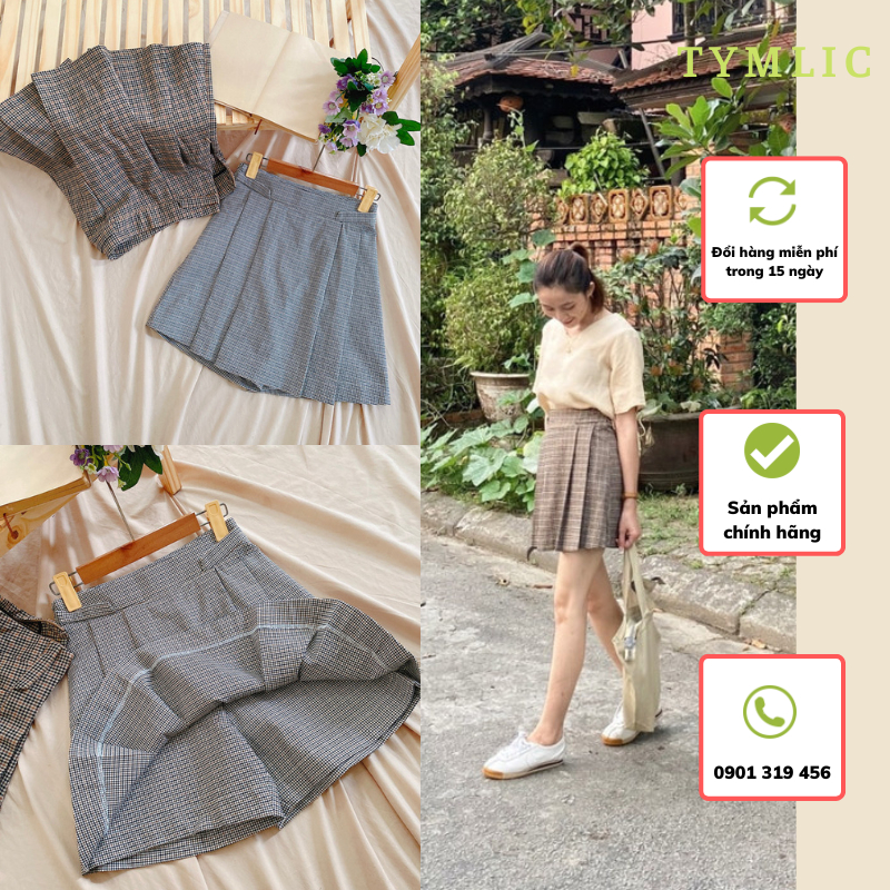 Quần Short Giả Váy Kaki Họa Tiết 2 Màu TYMLIC