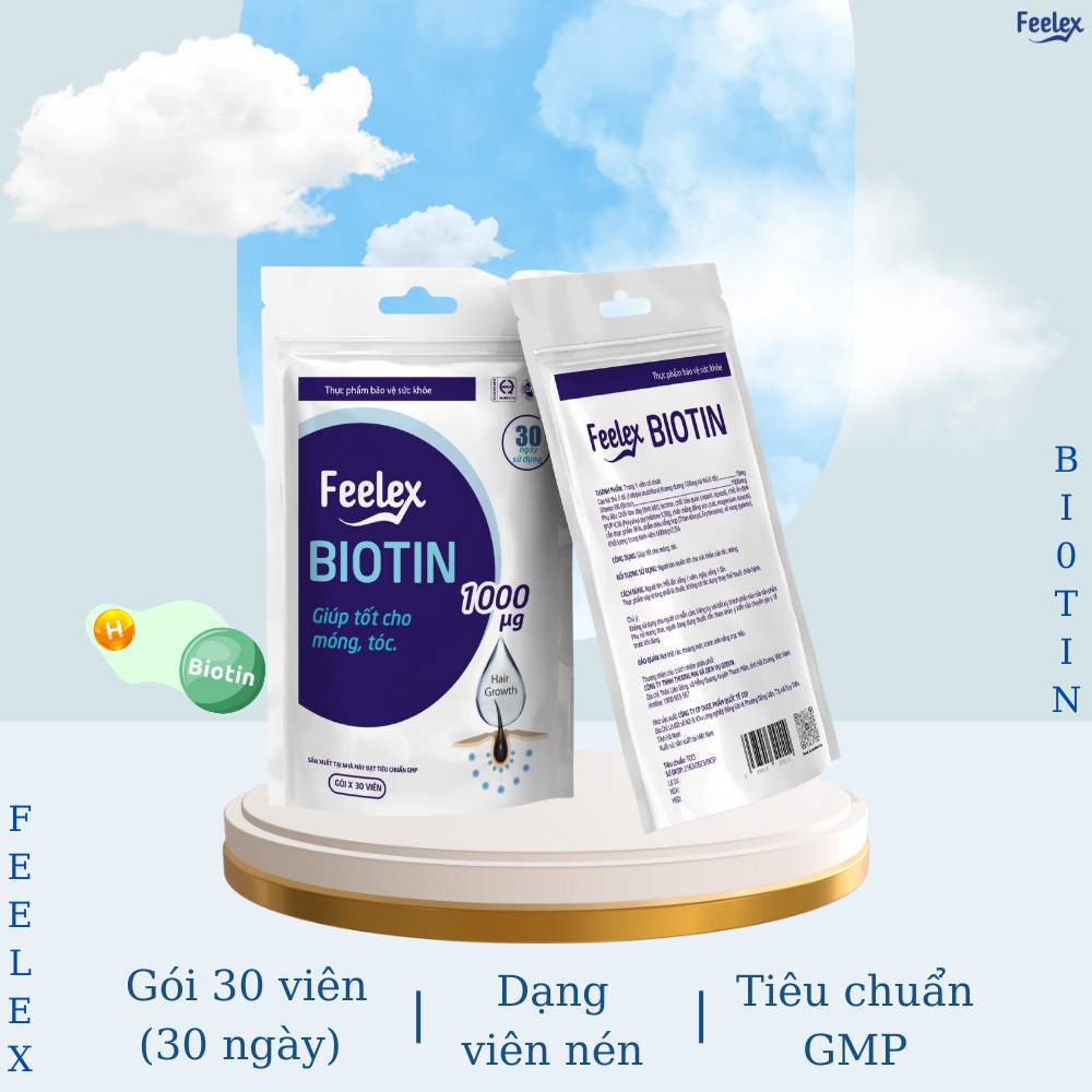 Viên uống Feelex Biotin ngăn rụng tóc, hỗ trợ mọc tóc Biotin gói 30 viên (30 Ngày)