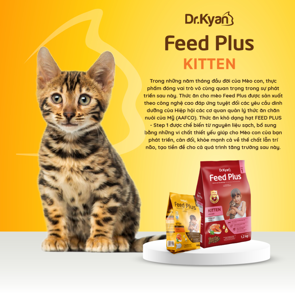 Dr.Kyan - Thức ăn hạt cho mèo nhỏ Feed Plus - Kitten 400g - Vị cá hồi