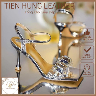 Giày sandal cao gót nữ 7 phân, khóa cài, gót nhọn, quai đính đá pha lê TH1012