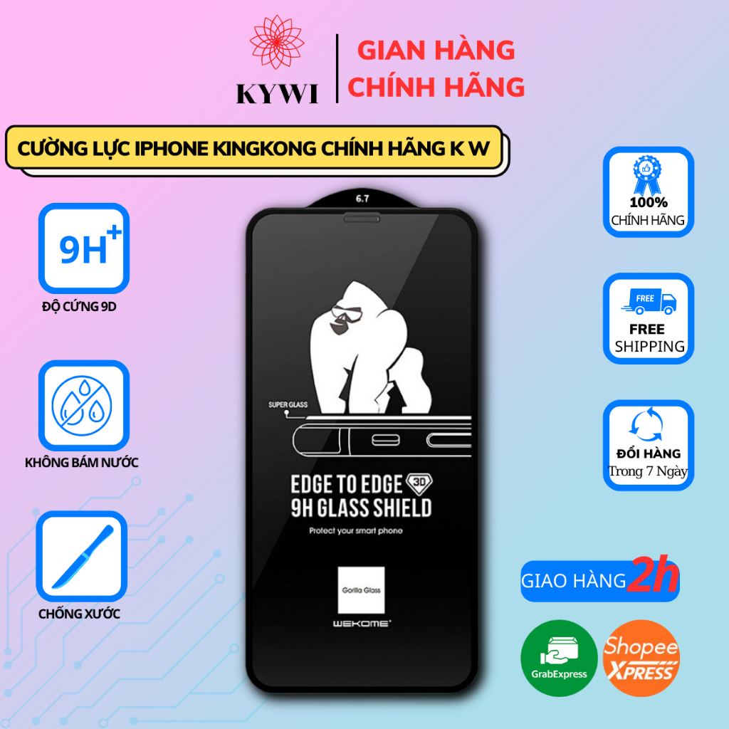 Cường lực iphone KingKong Chính Hãng K W cho 6/7/8/6plus/7plus/8plus/x/xsmax/xr/11/11promax/12promax/13promax/14promax