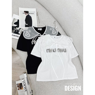 Áo phông miu miu cổ ren chất cotton nhẹ mát TH