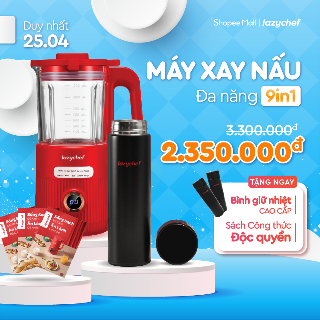 Máy Xay Nấu Sữa Hạt 9in1 LazyChef 1200ml Hàng Chính Hãng