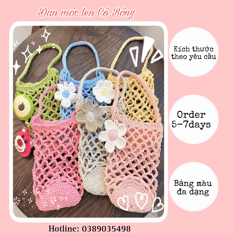 Túi đựng bình nước móc bằng len handmade