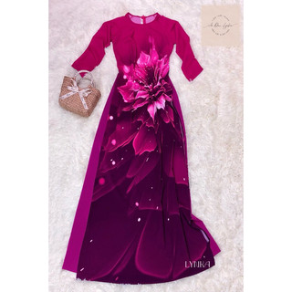 E11-áo dài in hoa 6d cổ tròn/áo dài may sẵn/áo dài lynka88
