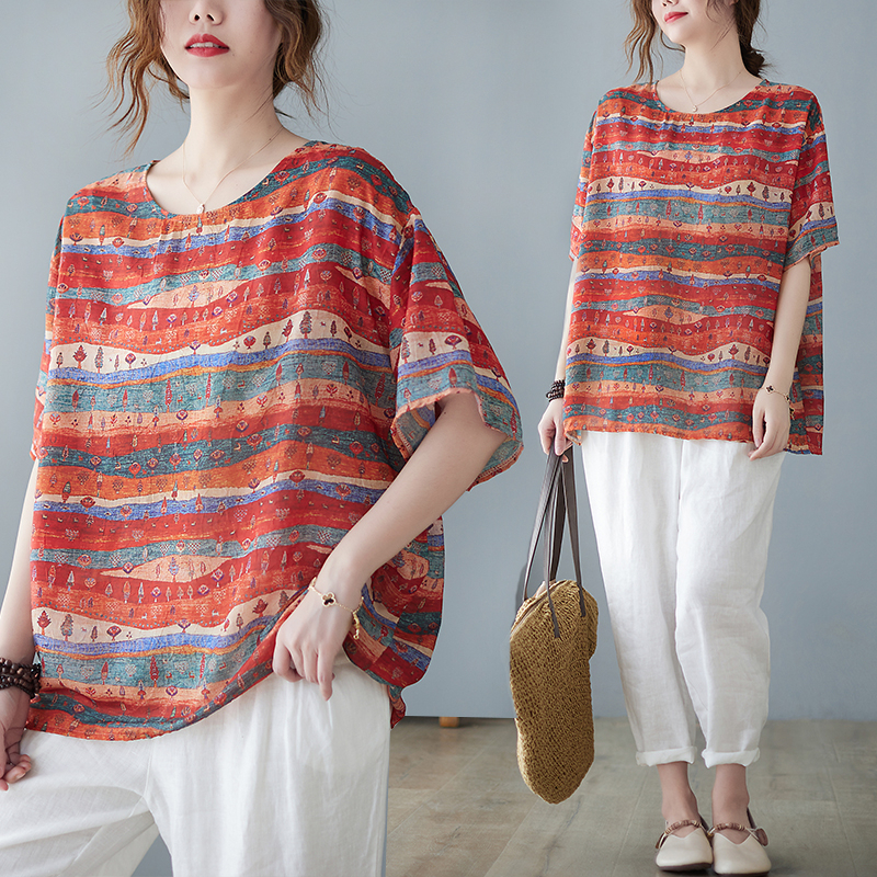 T253 Áo bigsize freesize dáng suông kẻ ngang đỏ trẻ trung