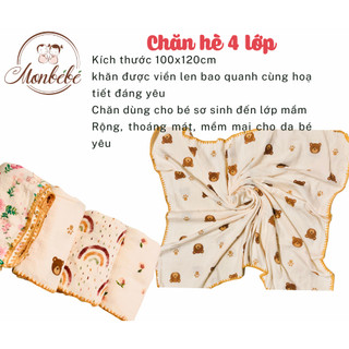 Chăn hè cho bé - Vải Muslin organic cao cấp thoáng khí- kích thước 100*120cm