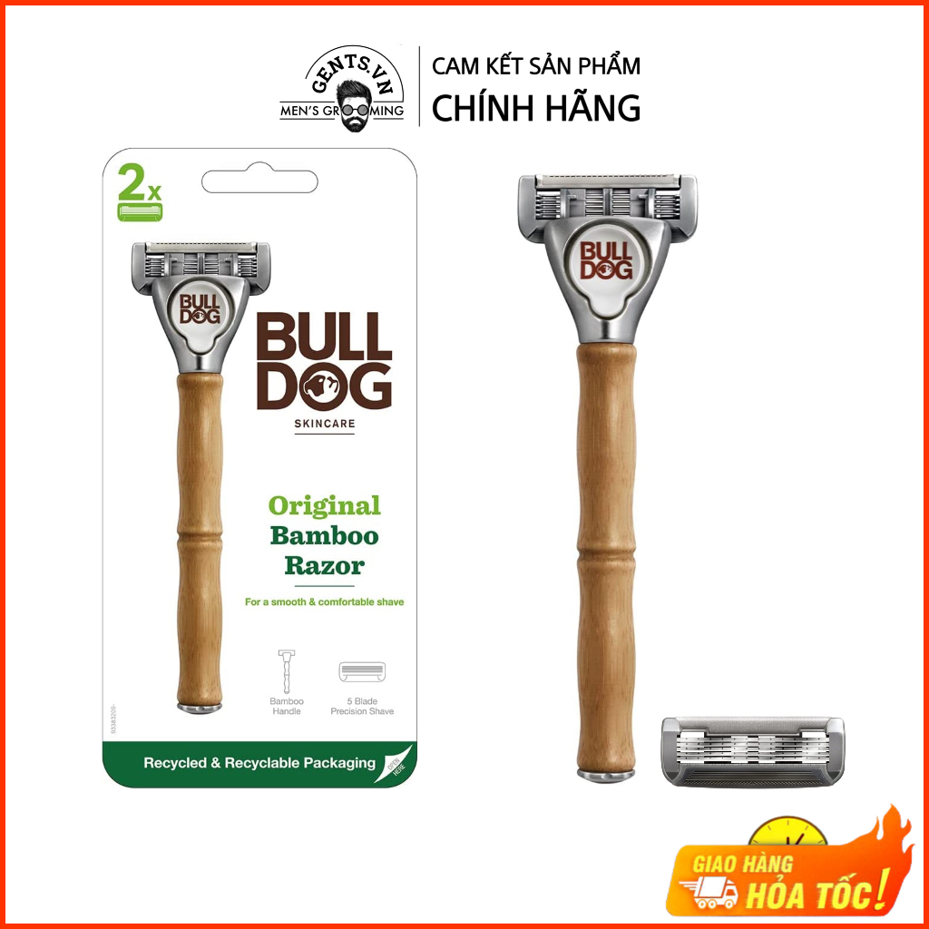 Bộ dao cạo râu 5 lưỡi kép Bulldog Skincare Original Bamboo Razor