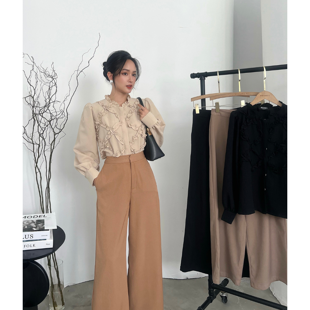 BBSTORE'S Áo Sơ Mi Nhún Bèo Phong Cách Công Sở Đi Làm Đi Dạo Siêu Xinh -A809