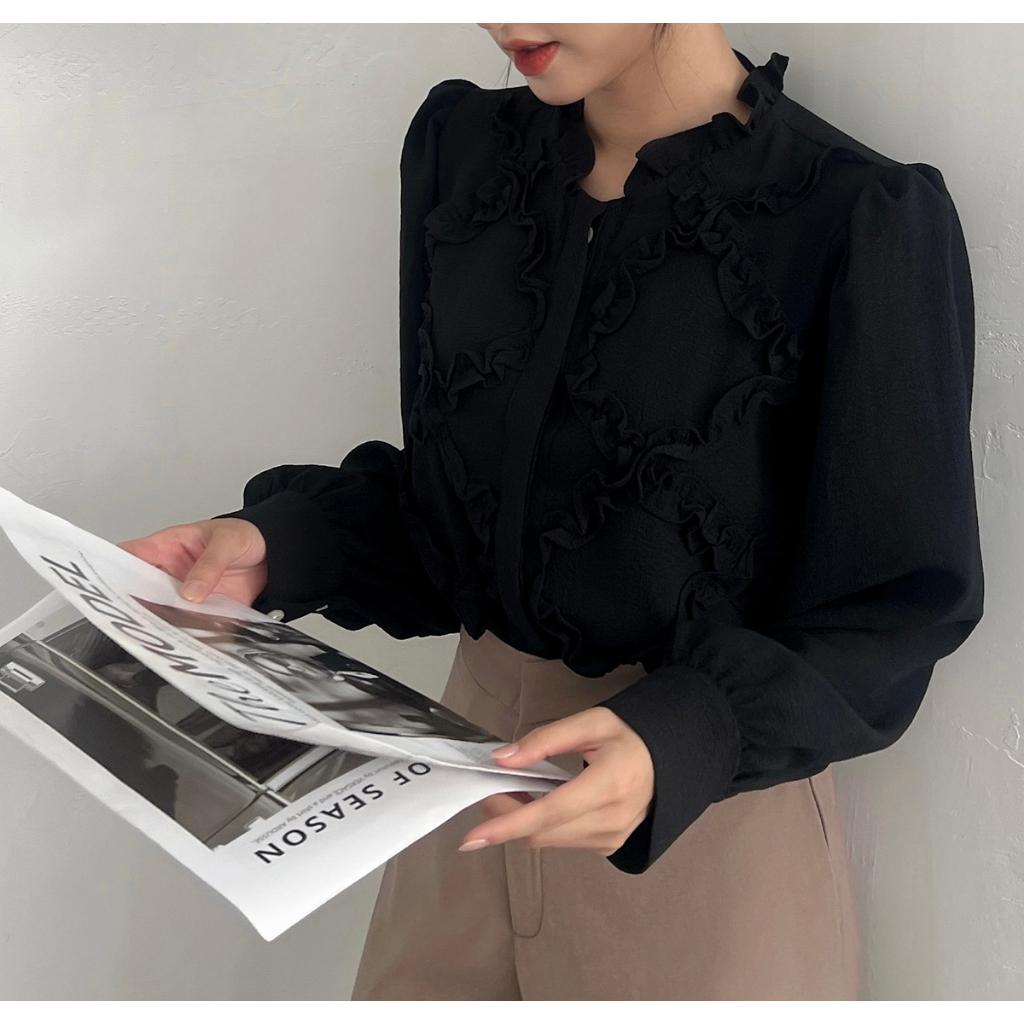 BBSTORE'S Áo Sơ Mi Nhún Bèo Phong Cách Công Sở Đi Làm Đi Dạo Siêu Xinh -A809