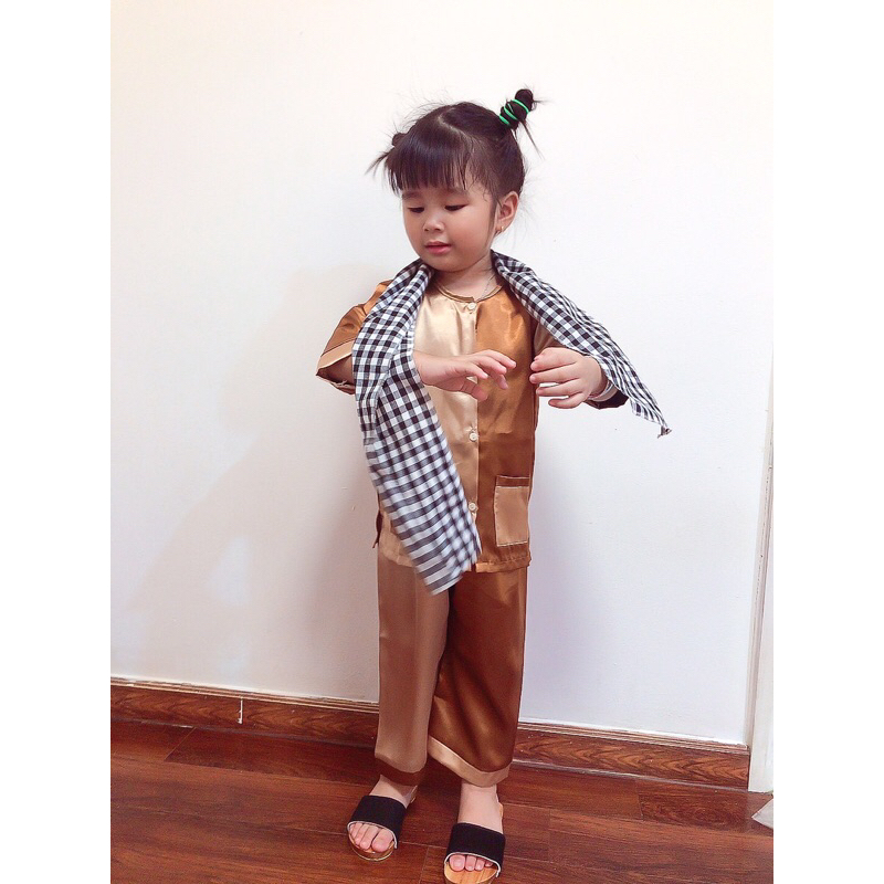 Bộ bà ba lụa ghép bé trai bé gái KHÔNG kèm khăn