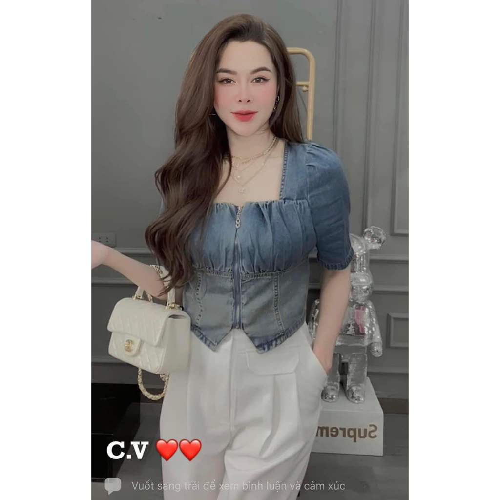 Áo bò cổ vuông khóa zip ngắn SANG CHẢNH