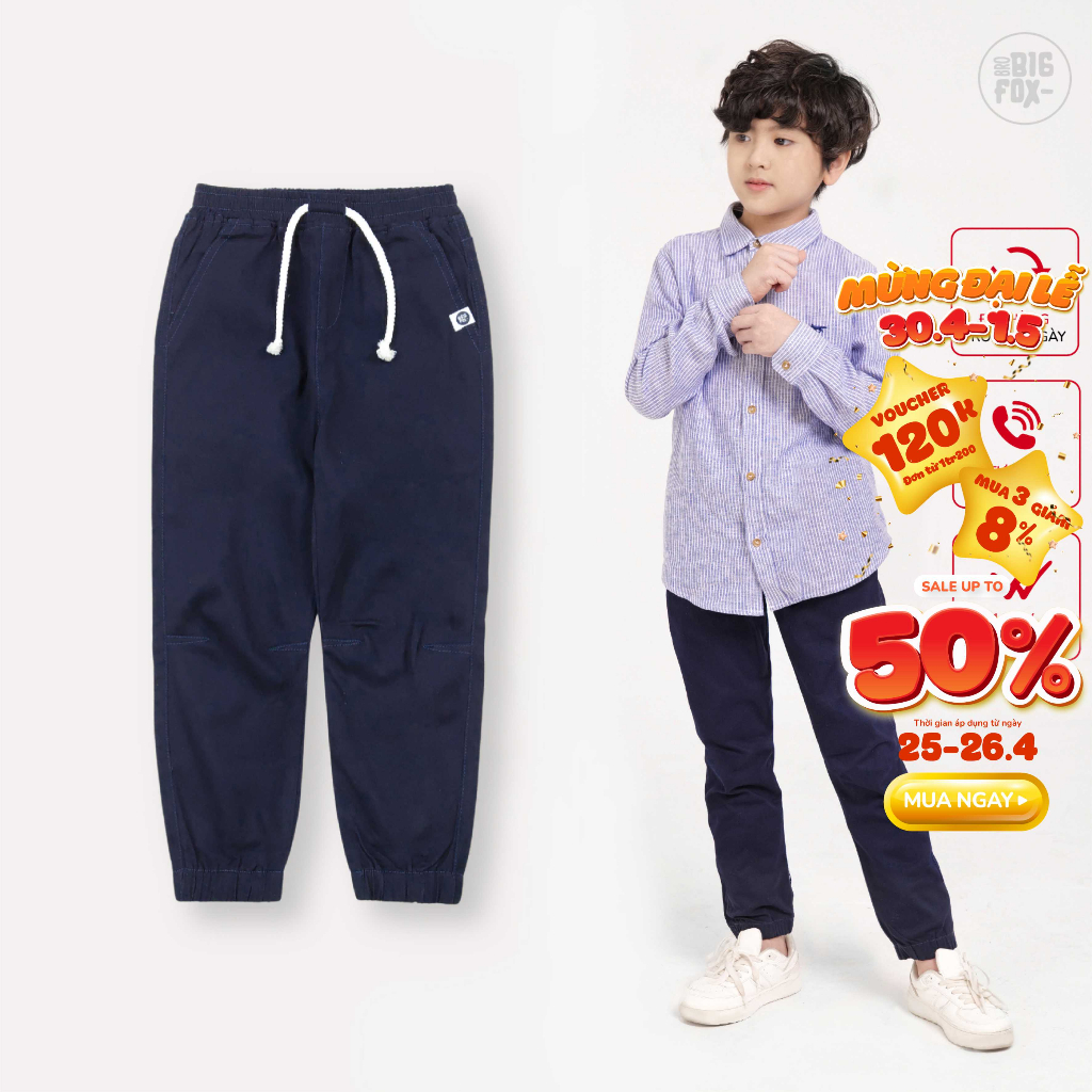 Quần kaki bé trai size đại Bigfox - Miss Meow, quần dài jogger trẻ em, chun gấu 5 - 11 tuổi