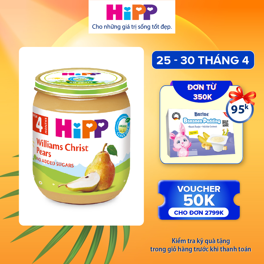 Dinh dưỡng đóng lọ ăn dặm Lê Williams HiPP Organic 125g (An Toàn Với Trẻ Có Nguy Cơ Dị Ứng Thức Ăn Cao)
