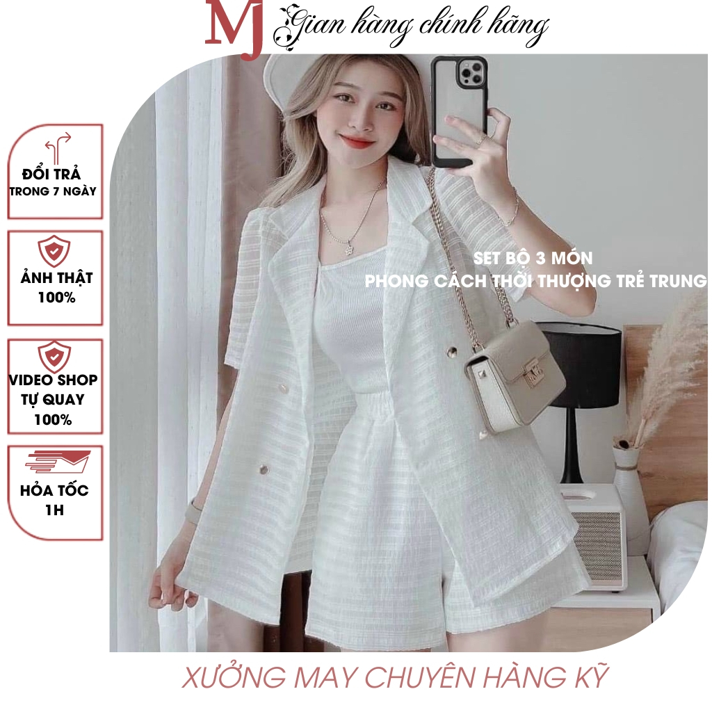 Set bộ cộc sang chảnh - Set đồ nữ đi chơi- Set bộ thời trang nữ gồm 3 món áo Vest, áo lót trong mix quần đùi siêu xinh