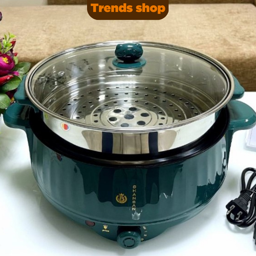 Nồi lẩu điện đa năng 2 tầng size 28cm , Chiên Hấp , Luộc , Lẩu , phủ lớp chống dính tốt TRENDS SHOP