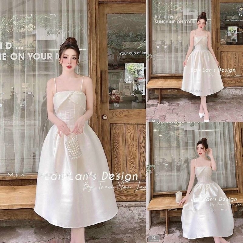ĐẦM VÁY THỜI TRANG NỮ DỰ TIỆC SỰ KIỆN ĐÁM CƯỚI DÁNG TIỂU THƯ MAXI 2 DÂY TRỄ VAI PHỐI REN (CÓ MÚT) 110