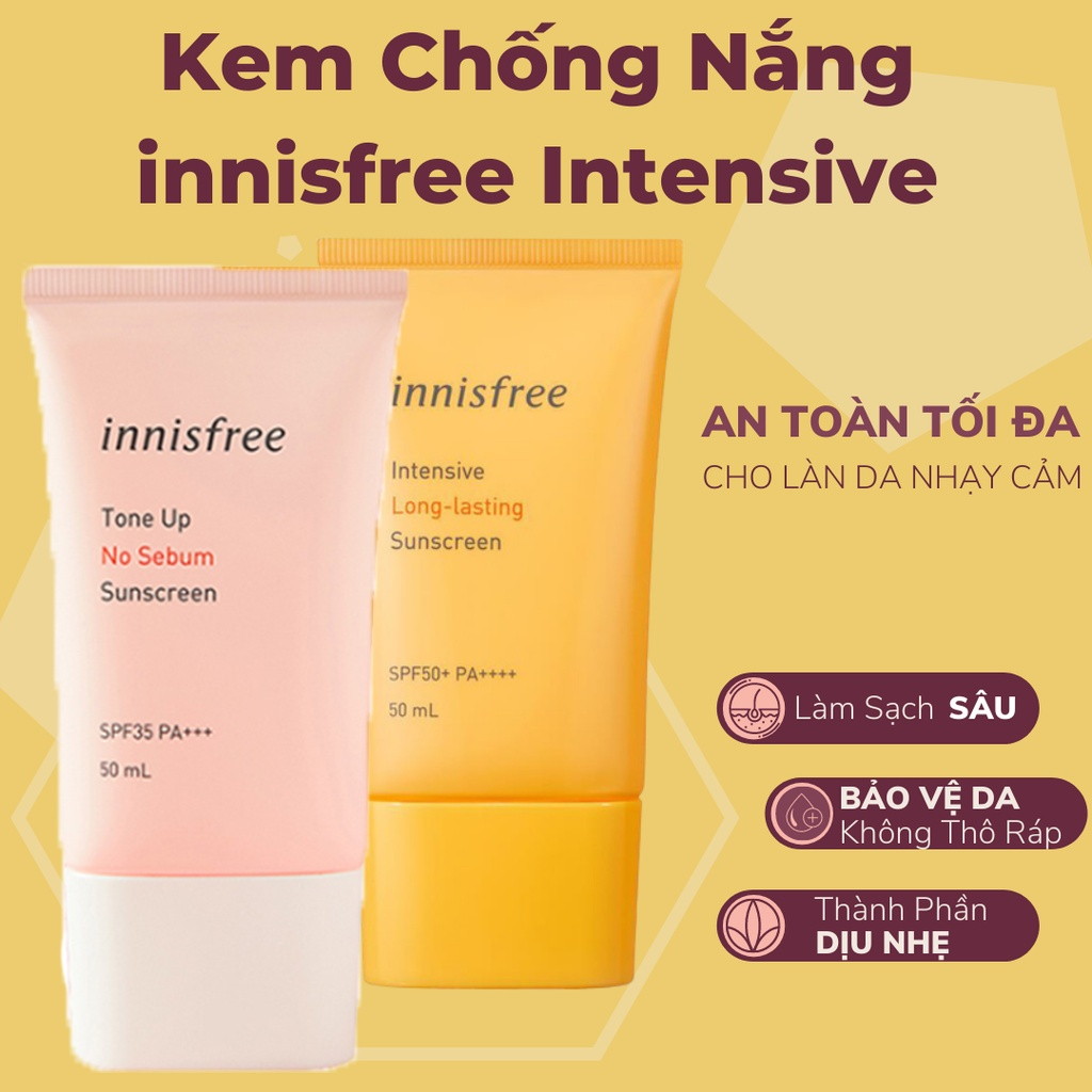 Kem chống nắng lâu trôi làm sáng da innisfree Intensive Triple Care Sunscreen SPF50+ mới (remin)
