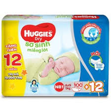 Miếng lót sơ sinh Huggies NB1 100 miếng tặng 12 miếng