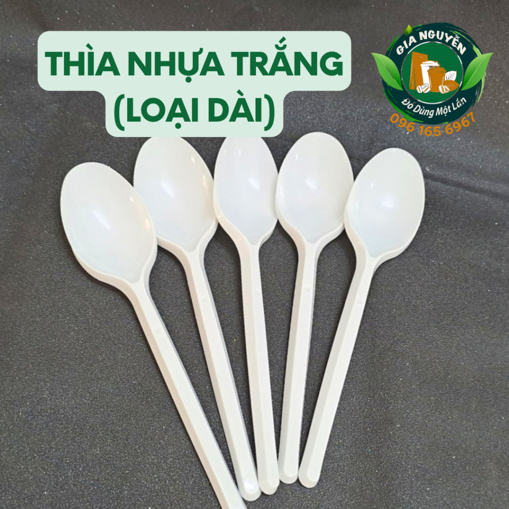 Combo 2 Gói Thìa Nhựa Dài Màu Trắng Cao Cấp (50 Cái/Gói) Dùng Ăn Chè, Cháo, Súp,...