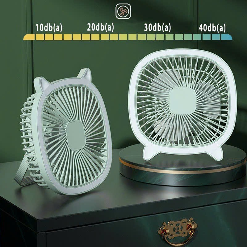 Quạt để bàn mini, quạt tích điện để bàn văn phòng treo tường có đèn led sạc pin USB 3 tốc độ gió..