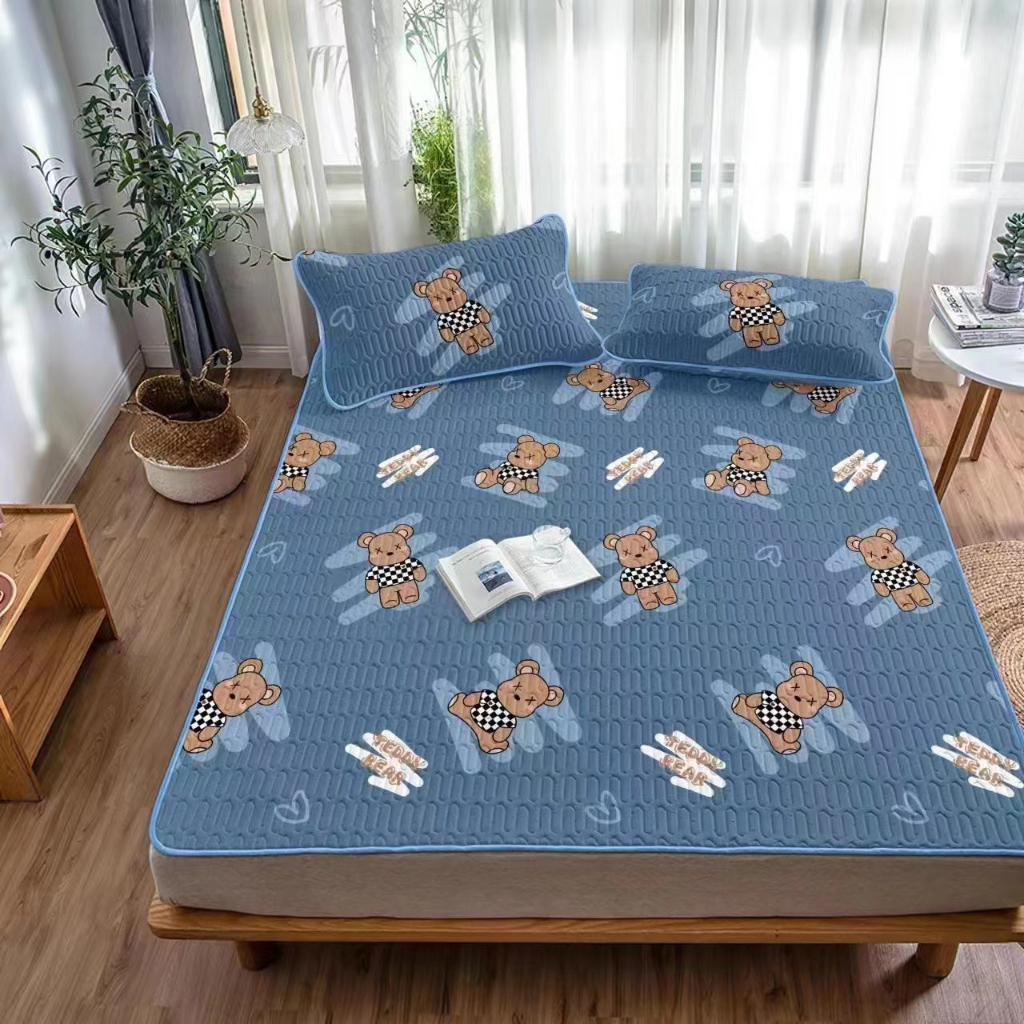 Chiếu Điều Hòa Cao Su Non  In Hình 2D Siêu Mát Tặng Kèm 2 Vỏ Gối