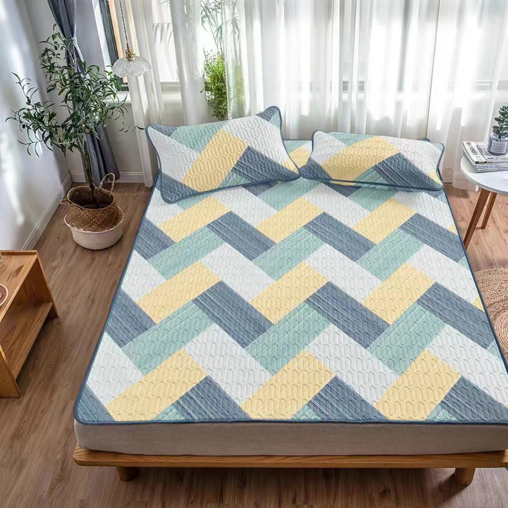 Chiếu Điều Hòa Cao Su Non  In Hình 2D Siêu Mát Tặng Kèm 2 Vỏ Gối