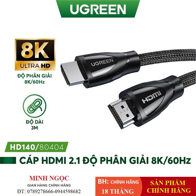 Dây cáp HDMI 2.1 hỗ trợ 8K / 60Hz dài 1-3m Ugreen HD140 - Hàng phân phối chính hãng