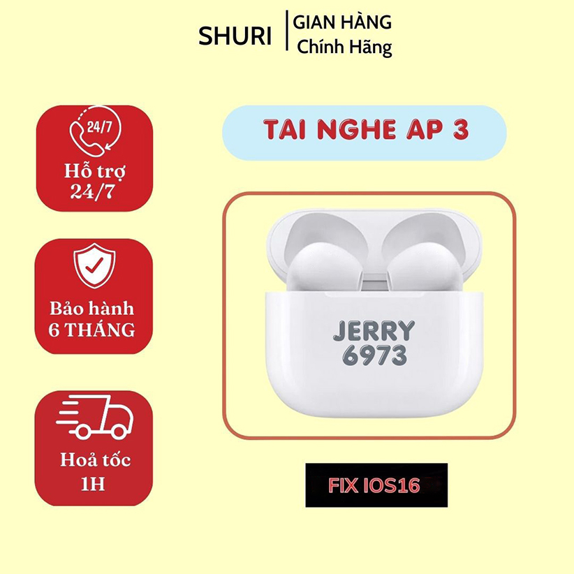 Tai Nghe Bluetooth Thế Hệ 3 Check Setting Định Vị Đổi Tên / Tai Nghe Không Dây AP3 Jerry 6973 Cao Cấp - Bảo Hành 5 Tháng