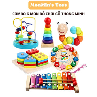 Combo 6 món đồ chơi gỗ thông minh cho bé, đồ chơi giáo dục sớm Montessori