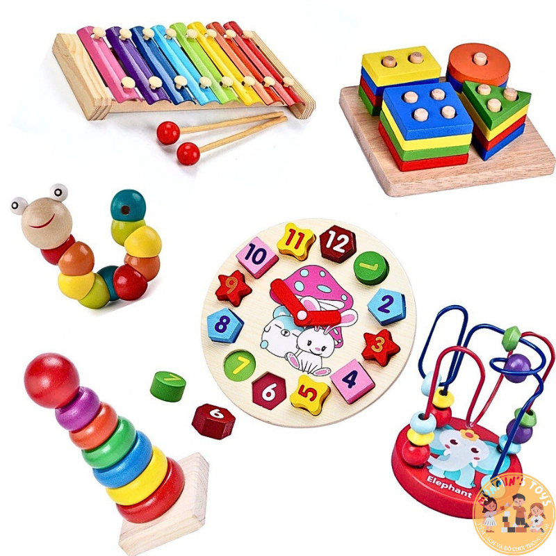 Combo 6 món đồ chơi gỗ thông minh cho bé, đồ chơi giáo dục sớm Montessori