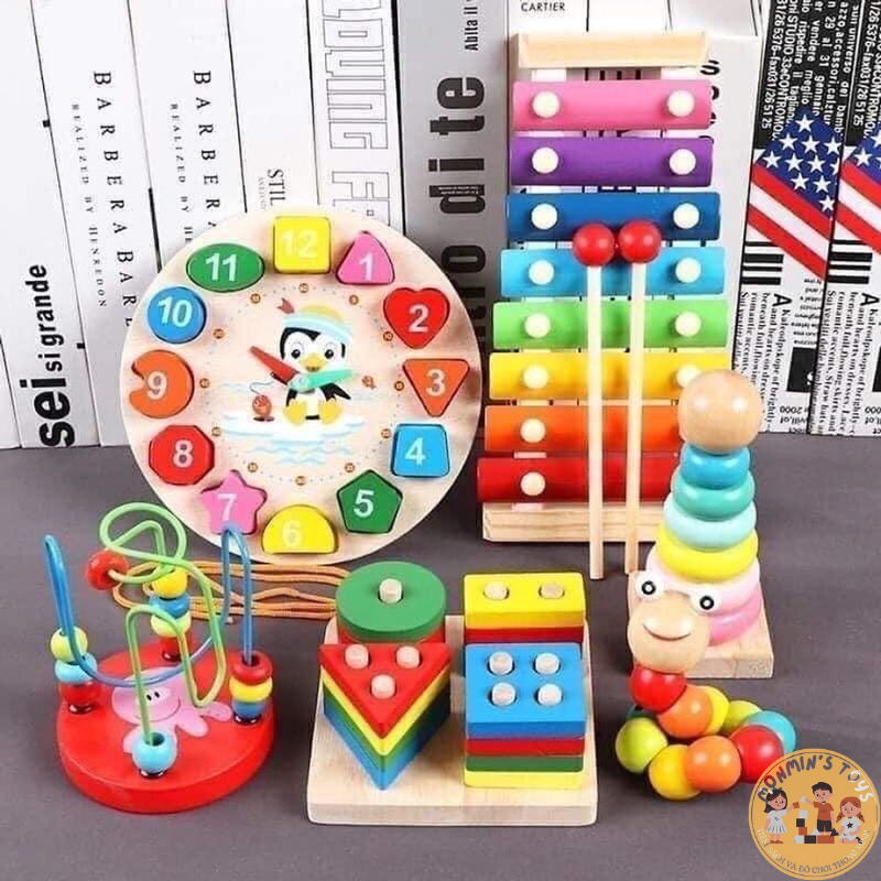 Combo 6 món đồ chơi gỗ thông minh cho bé, đồ chơi giáo dục sớm Montessori