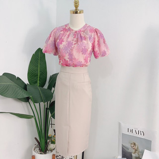 Áo tơ cổ tròn tay bồng