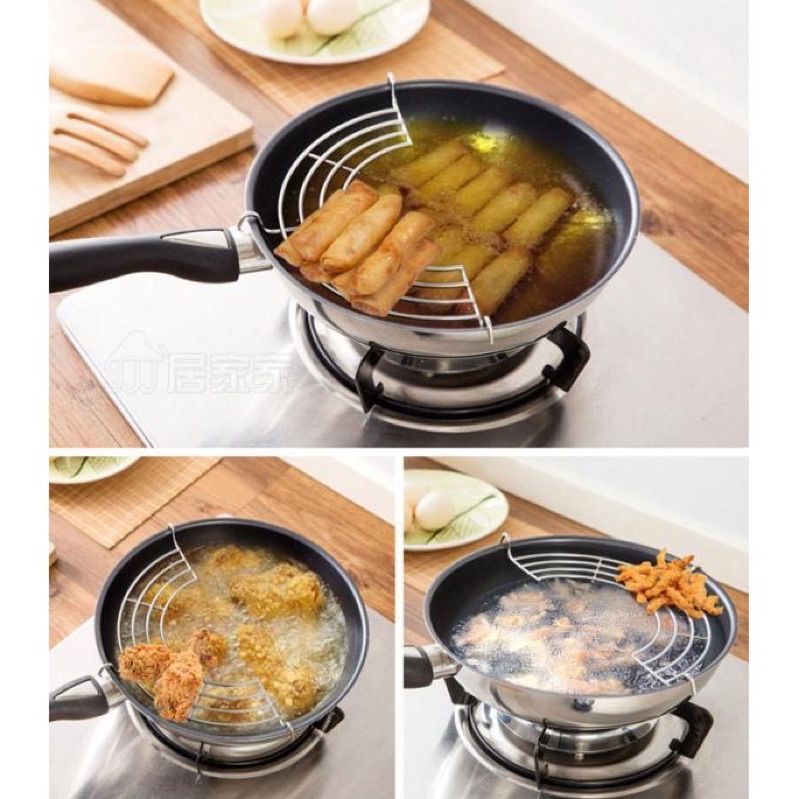 Gác chảo ráo dầu mỡ . vỉ inox lọc mỡ dụng cụ dùng chiên dán 28cm,30cm