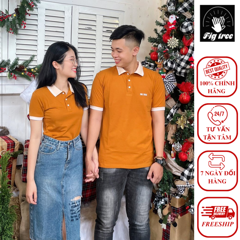 Set Áo Thun Đôi Polo Fig Tree Màu Cam Đất Siêu Hót Dành Cho Couple