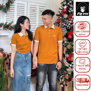 Set áo thun đôi polo fig tree màu cam đất siêu hót dành cho couple