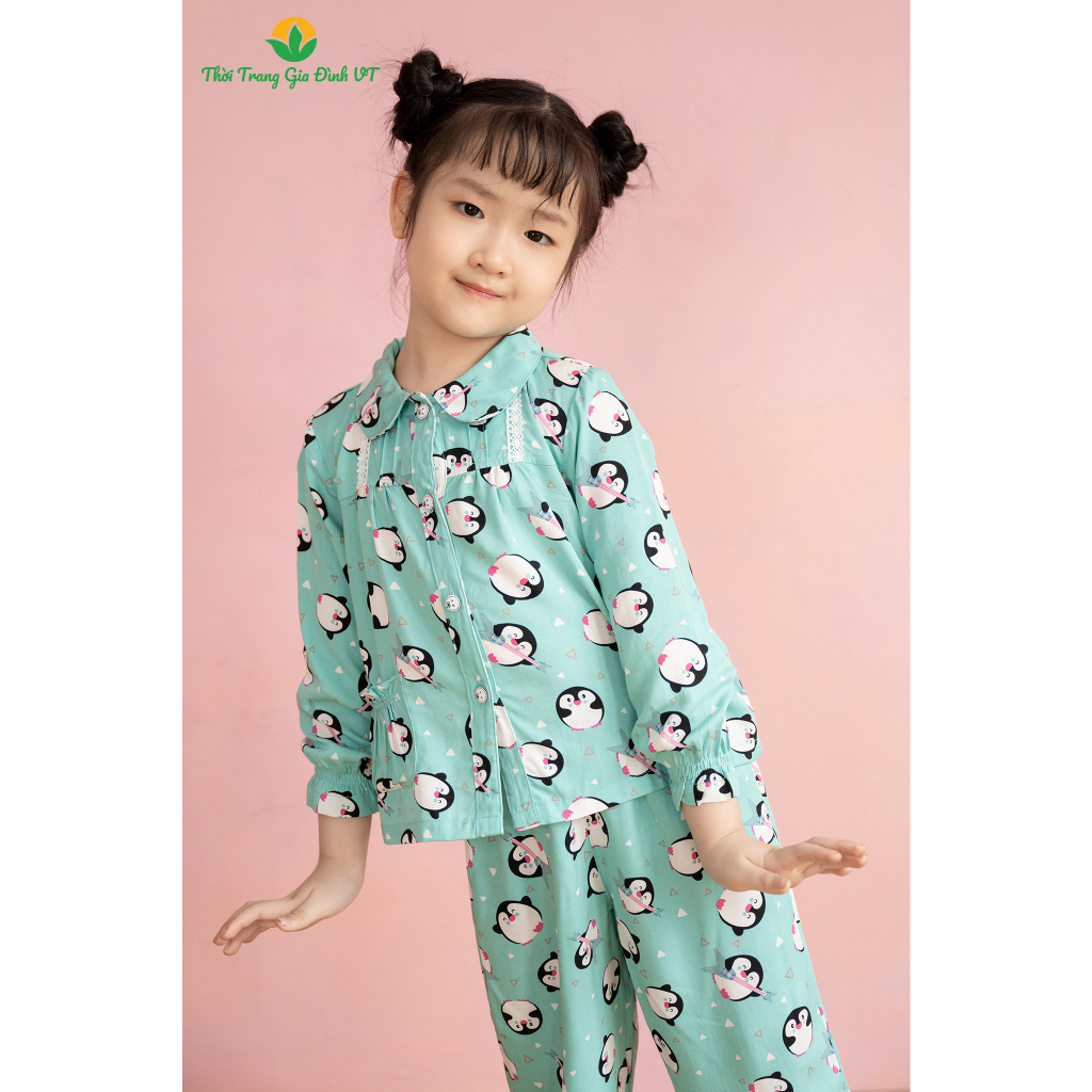 Bộ đồ pijama bé gái thu đông Việt Thắng, quần dài, áo dài tay, chất Lanh B70.2106