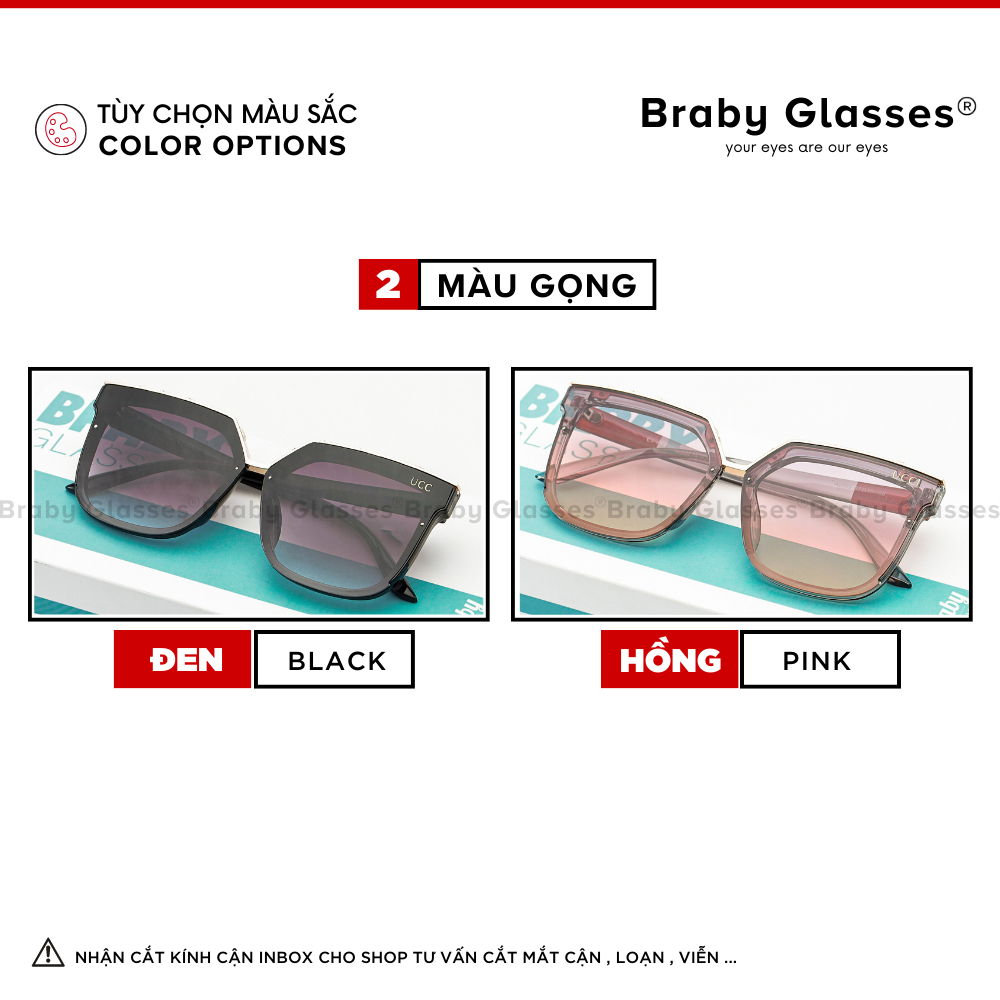 Kính râm mát nam nữ mắt vuông sang trọng chống tia UV Braby Glasses gọng nhựa họa tiết kim loại cao cấp KR15