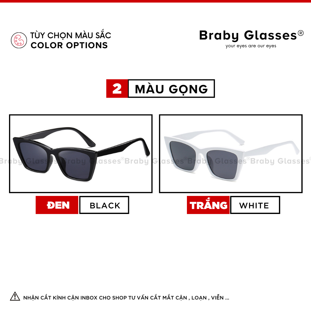 Kính râm mát nam nữ mắt vuông thời trang chống tia UV Braby Glasses gọng nhựa cao cấp sang trọng KR18