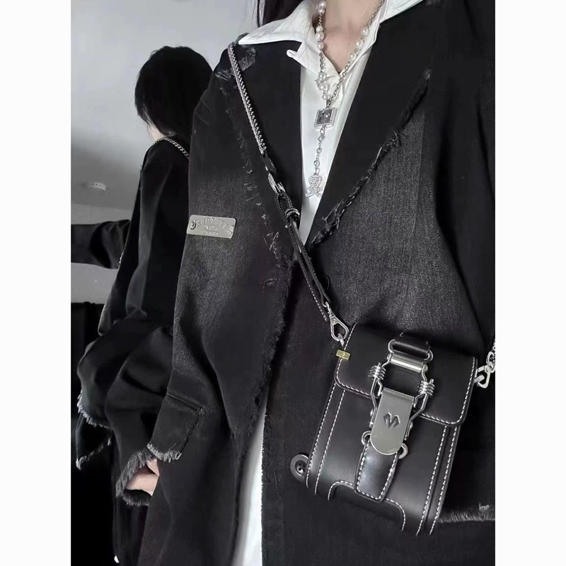 (Ảnh thật ở cuối)Hàng có sẵn - Áo khoác blazer demin phong cách Hàn Quốc phong kiểu dáng cổ điển rộng áo sờn cho nữ