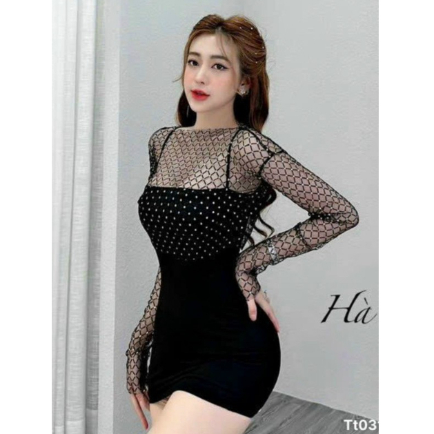 Đầm ôm body siêu tôn dáng sexy, vải co giãn, mặc đi chơi, dự tiệc siêu xinh kèm áo croptop lưới U938493
