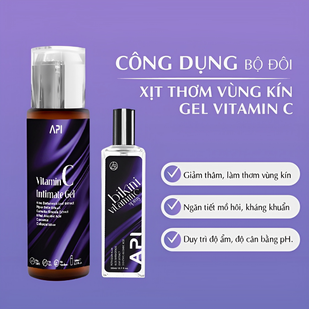 Bộ Đôi Nước Hoa Vùng Kín Nữ Api Xịt Thơm Bikini 20ml Và Gel Vệ Sinh Vùng Kín Api Kháng Khuẩn 100ml