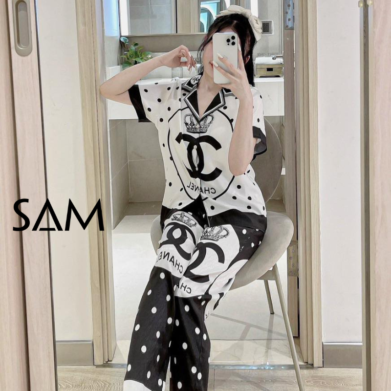 Đồ bộ nữ đồ mặc nhà, pijama lụa tay ngắn quần dài, lụa mango mềm mịn, Tmshop