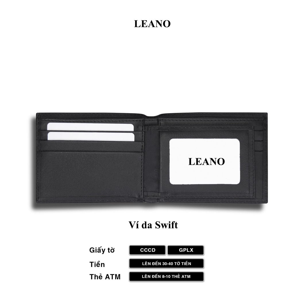 Ví nam da swift dáng ngang cao cấp chính hãng LEANO nhỏ gọn, sang trọng