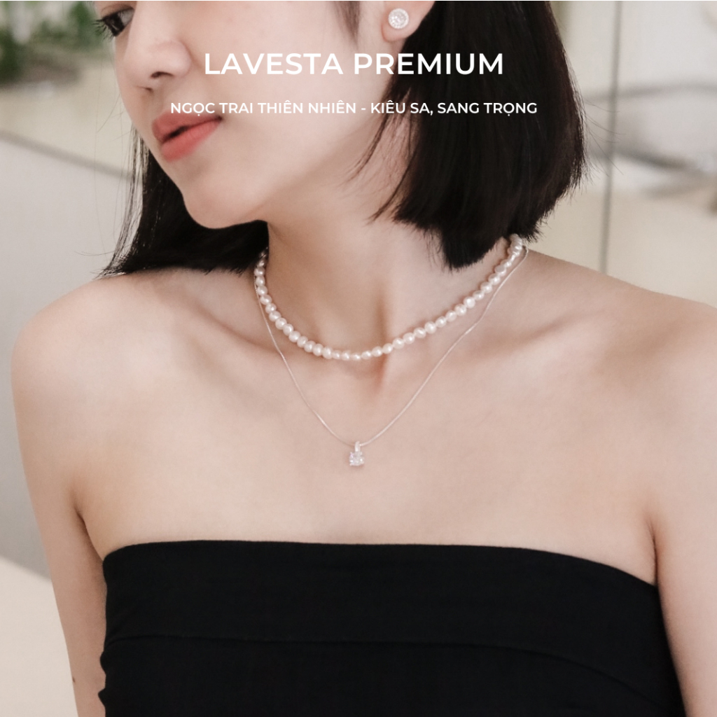 Dây chuyền bạc mix ngọc trai Jennie kiêu sa thanh lịch cao cấp LAV024 LAVESTA chính hãng
